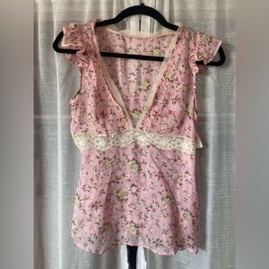 Floral Pink Lace Trim Nightgown
